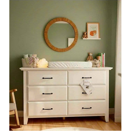 Soho White : Tủ Ngang 6 Ngăn Kéo - Màu Trắng Weathered